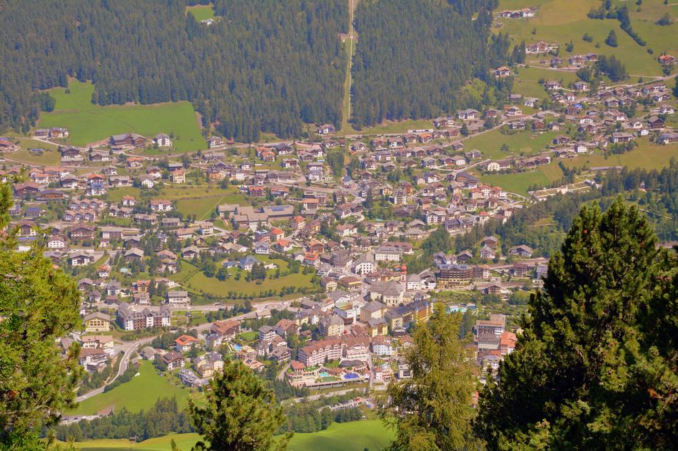 bird's eye view of the city in the valley