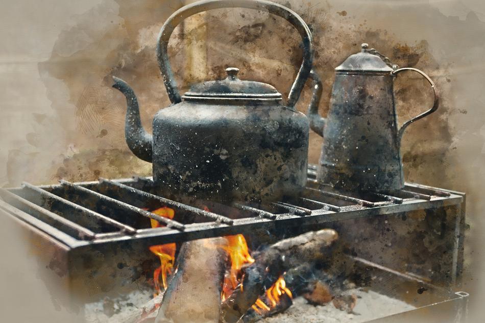 old kettles on fire