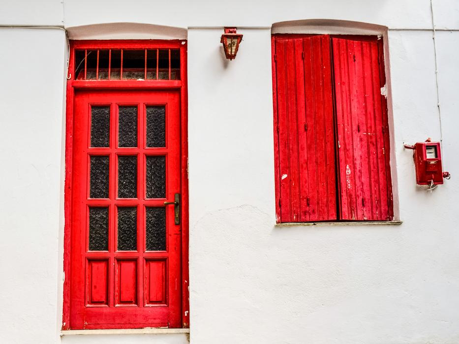 Greece Skopelos red wood door and window