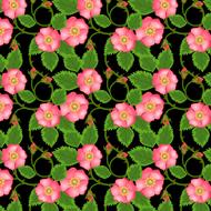 Beautiful pattern with pink flowers and green leaves of different shades, clipart