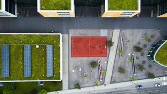 Beautiful buildings residences with the basketball court