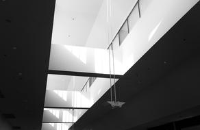 black and white, floor of a modern building