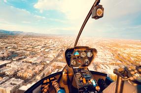 city view from the helicopter cockpit