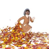 girl in autumn leaves as 3d illustration