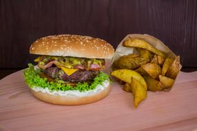 fried burger with potatoes