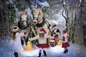 Christmas Snow child and horse