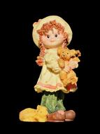 redhead child Girl with teddy bear, vintage figurine