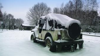 Snow covered Jeep Car