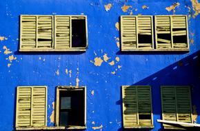 Yellow Window on Dark Blue wall