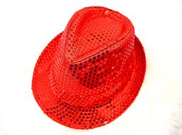 Bright red hat decorated with sequins