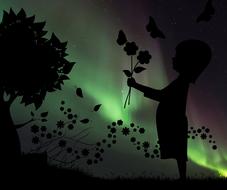 Silhouette Child Flower drawing