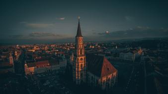 Architecture Buildings in town at sunset