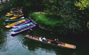 colorful boats on the lake in the park