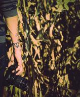 male hand with photo camera