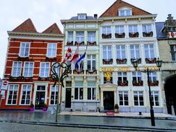 Colorful and beautiful, old buildings on the street in Bergen Op Zoom, Netherlands