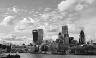 monochrome picture of Buildings City skyline