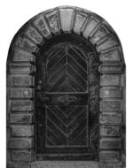 Old closed Door with wrought iron Handle