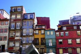 Colorful and beautiful, old buildings in sunlight, in Porto, Portugal