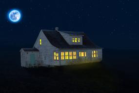 Illuminated House at Night Full moon