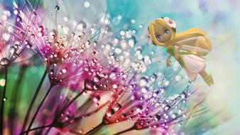 fairy doll in raindrops flowers