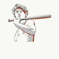 roman male sculpture with baseball bat, sketch