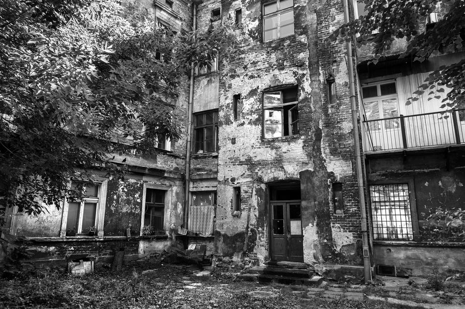 Backyard of old stone building, poland, Kraków