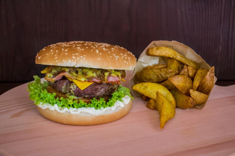 fried burger with potatoes