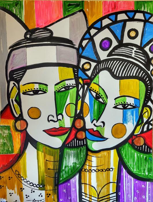 Colored art of a man and a woman