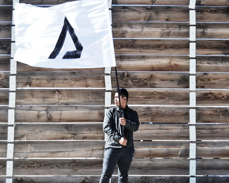Man Alone with flag
