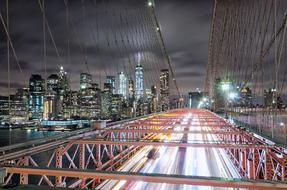 night illumination of the Brooklyn Bridge in the USA