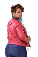 Young overweight Woman with headphones