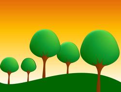 cartoon green hill and trees