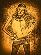 model posing young girl drawing