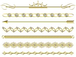 Beautiful, different, gold patterned decorations, at white background, clipart