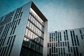 Glass facade with narrow windows, Office building