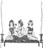 line art three women drawing
