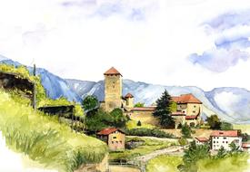 drawing of architecture in italy bolzano