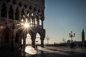 Beautiful square with the Doge's Palace in sunlight, in Venice, Italy