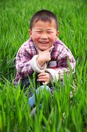 Child in the green field