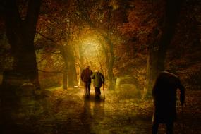 People, walking in the beautiful and colorful park, in light, in the autumn, clipart