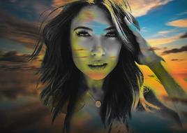 Beautiful girl face colorful Portrait