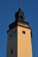 Beautiful castle tower in Greiz, Germany, under the blue sky