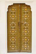 Colorful, retro, wooden door with patterns