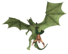 clipart of green dragon flying with man