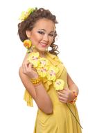 Girl Yellow Dress and flowers