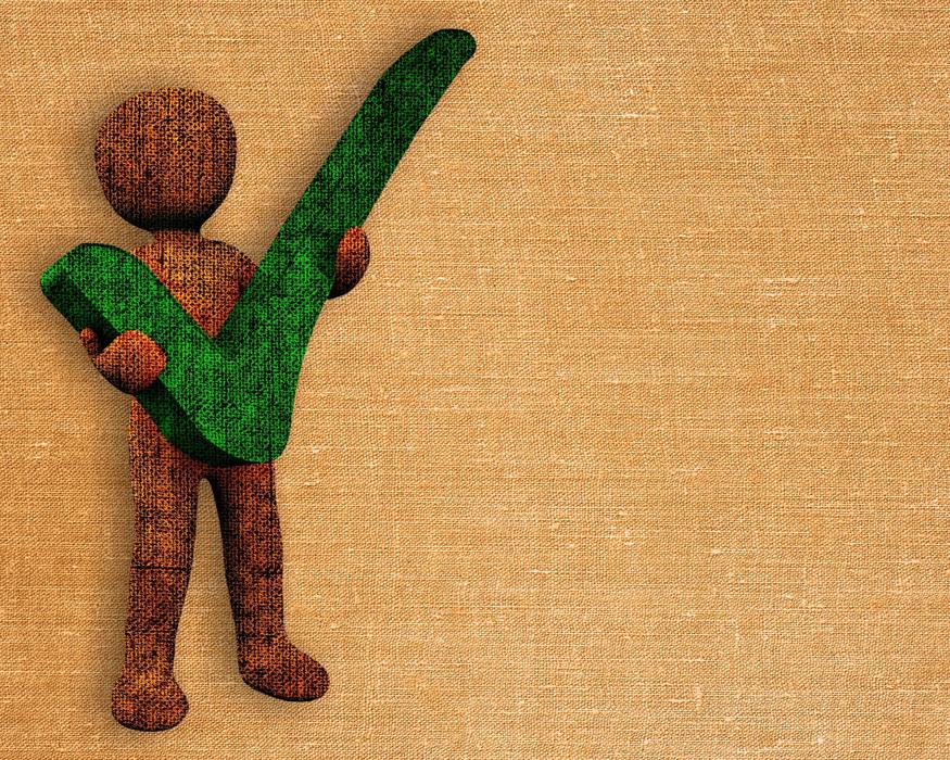 brown human figure and green check mark