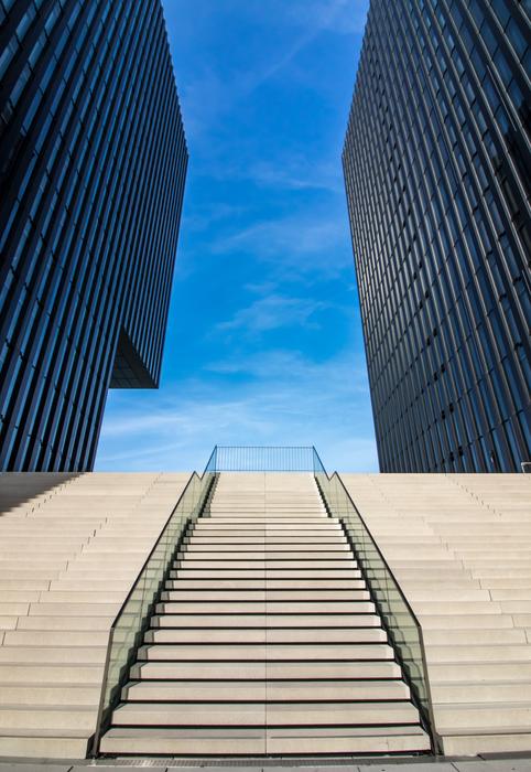 Stairs among the buildings in the port of Düsseldorf, Germany
