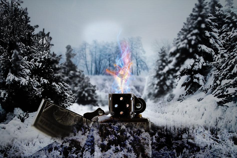 a lighter fire in the winter