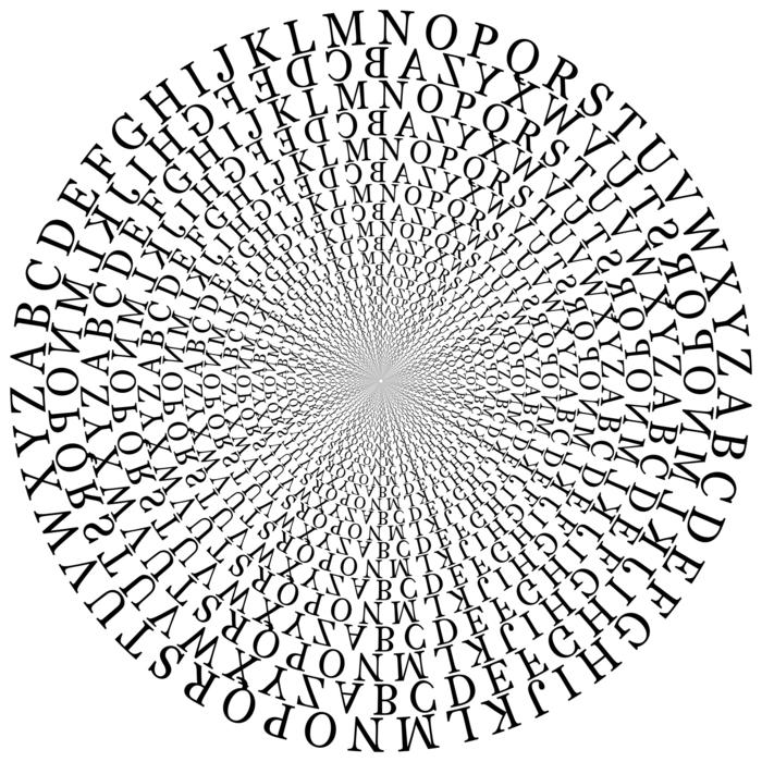 english alphabet letters in concentric circles