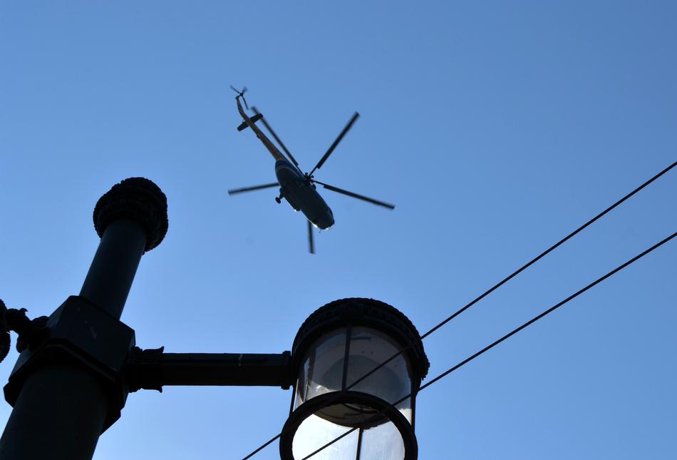 Lantern Wires and Helicopter on sky